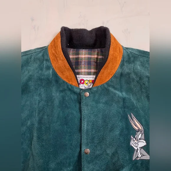 Vintage 1993 Looney Tunes Leather Suede Varsity Jacket XL - Picture 4 of 15